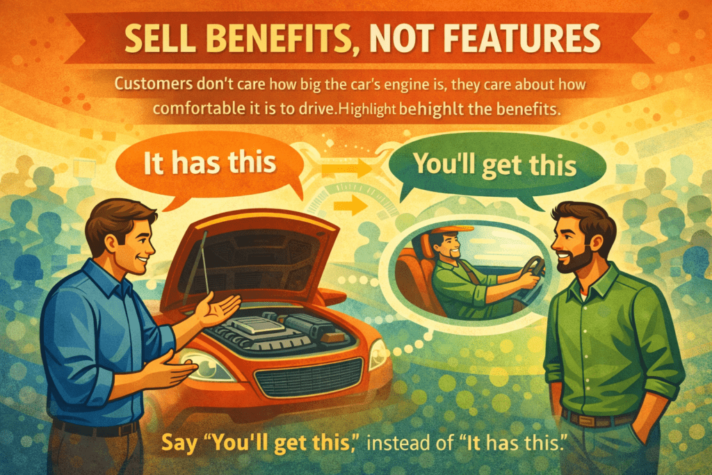 अध्याय 6: फायदे बेचें, फीचस नही